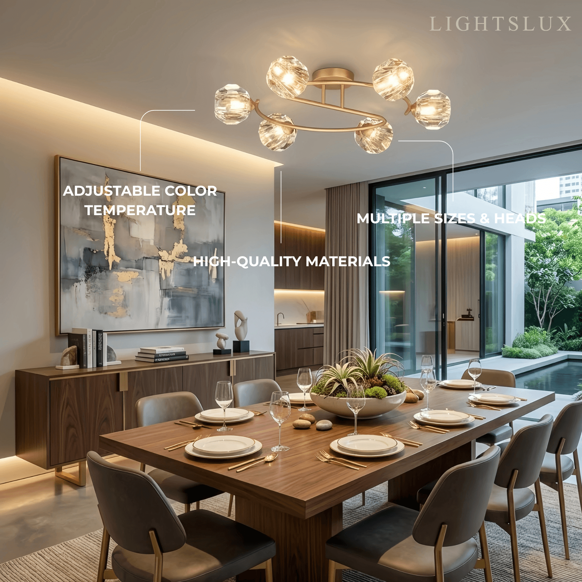 Modern Luxury Semi-Flush Mount Ceiling Light — Brass & Crystal Gold