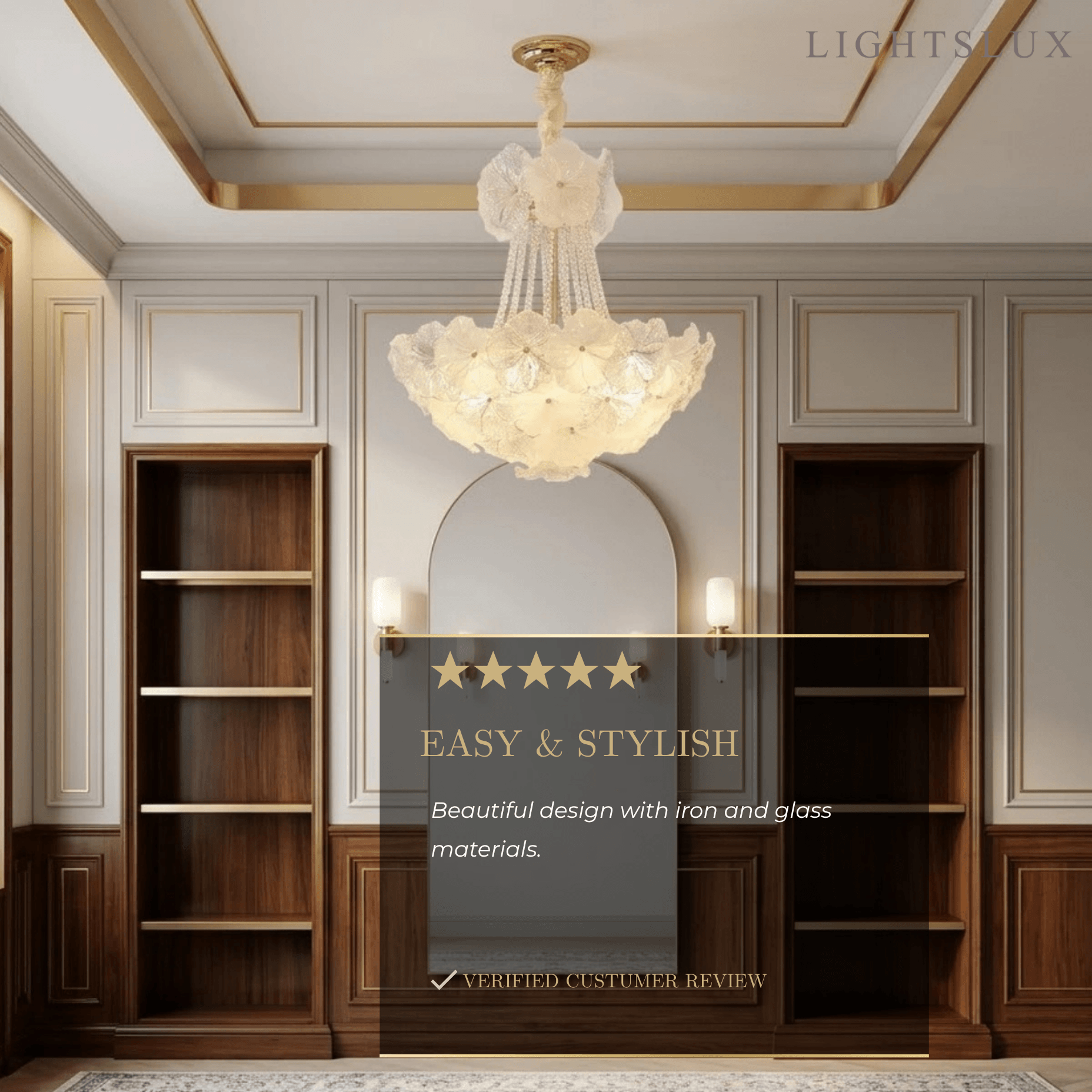 Elegant Crystal Chandelier -- Iron & Glass
