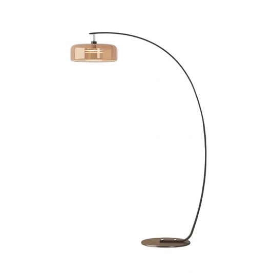 Modern Floor Lamp -- Iron & Glass Amber or Smoky Grey