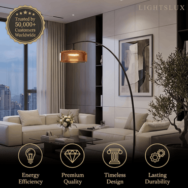 Modern Floor Lamp -- Iron & Glass Amber or Smoky Grey