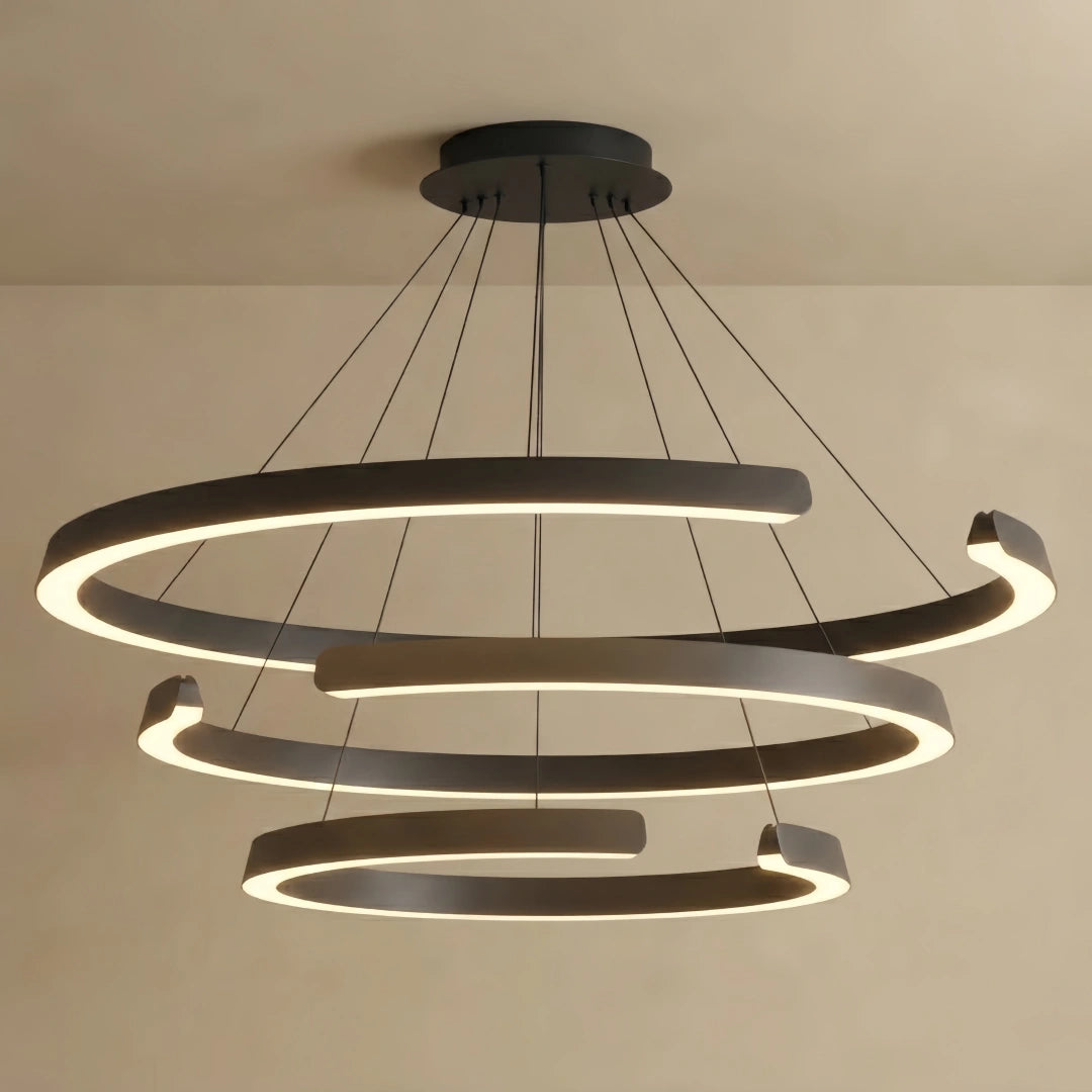 Sandora Modern Multi-Ring Chandelier – C-Shape Black Aluminum