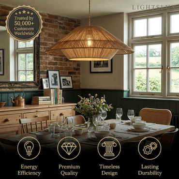Natural Hemp Rope Pendant Light -- Iron & Linen Color