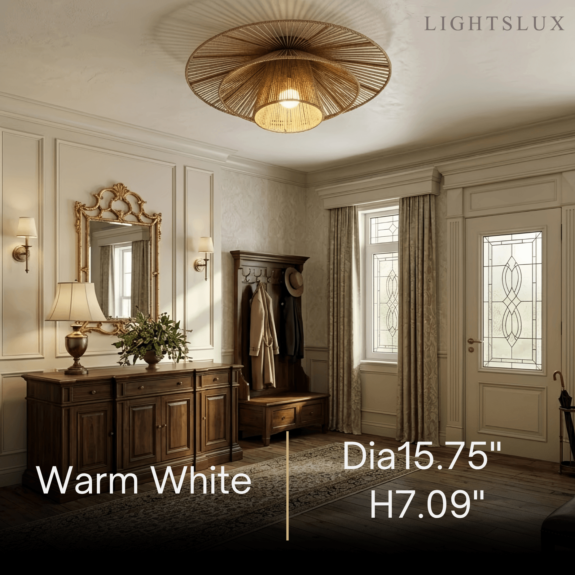 Natural Hemp Rope Flush Mount Ceiling Light -- Woven Linen Color