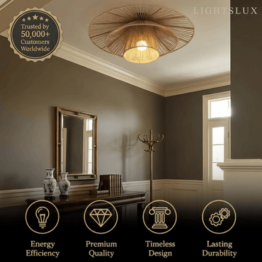 Natural Hemp Rope Flush Mount Ceiling Light -- Woven Linen Color