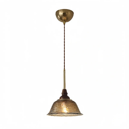 Vintage Pendant Light -- Iron Glass & Walnut Wood