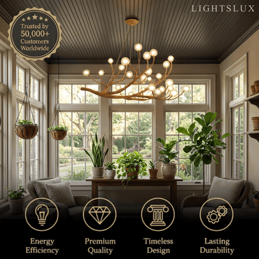 Natural Tree Branch Chandelier -- Wood-Look Resin & Glass