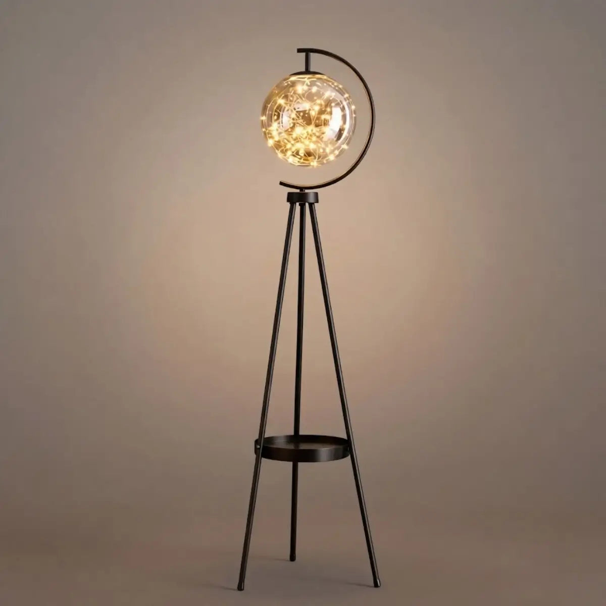 Modern Glass Ball Tripod Floor Lamp with Tray -- Gold or Black