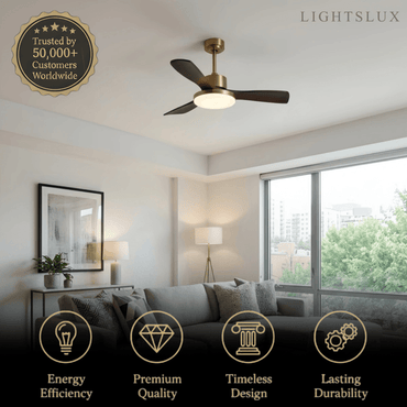 Modern Ceiling Fan Light with LED -- Walnut Wood & Gold