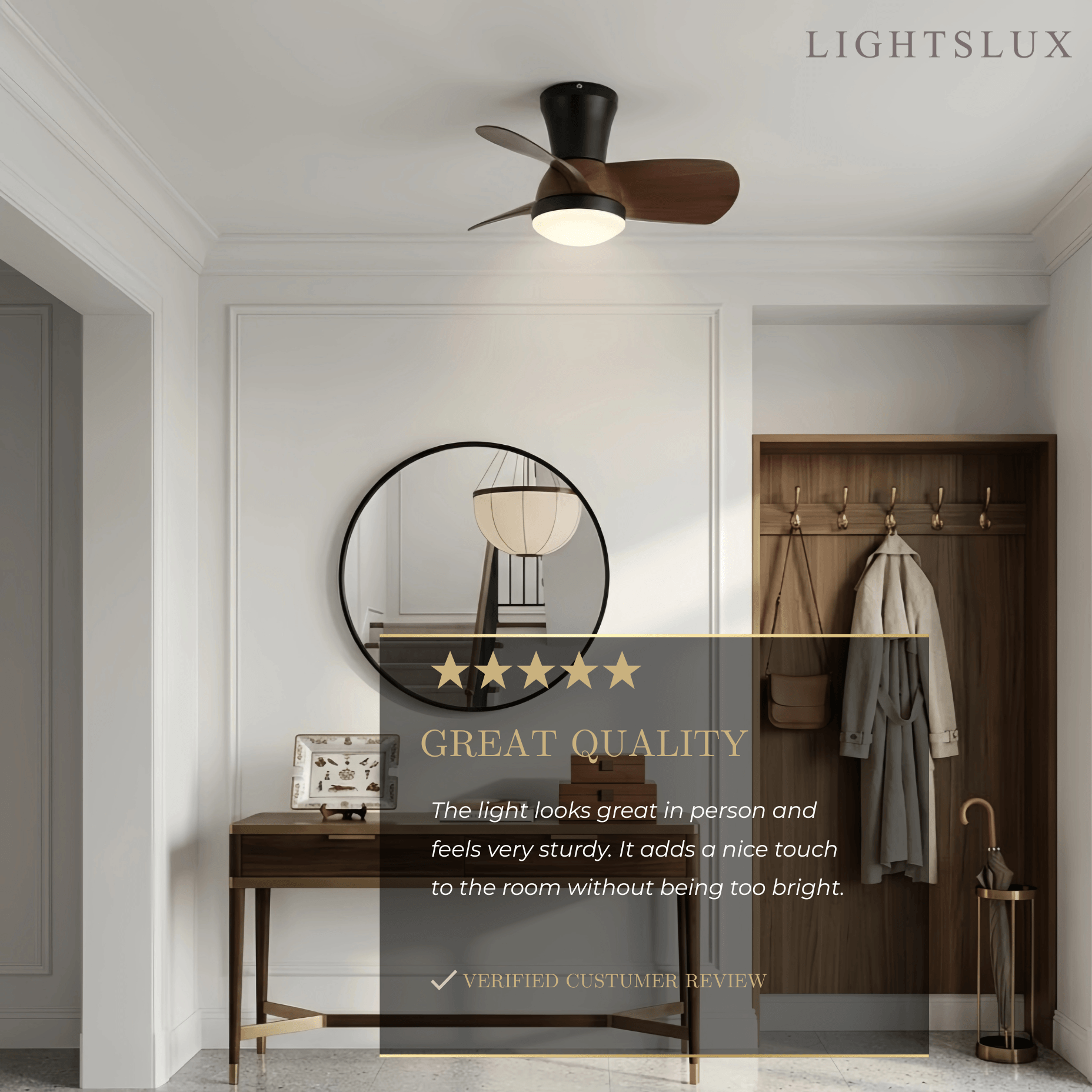 Modern Ceiling Fan Light with LED -- Walnut Wood & Black