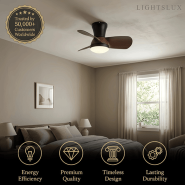 Modern Ceiling Fan Light with LED -- Walnut Wood & Black