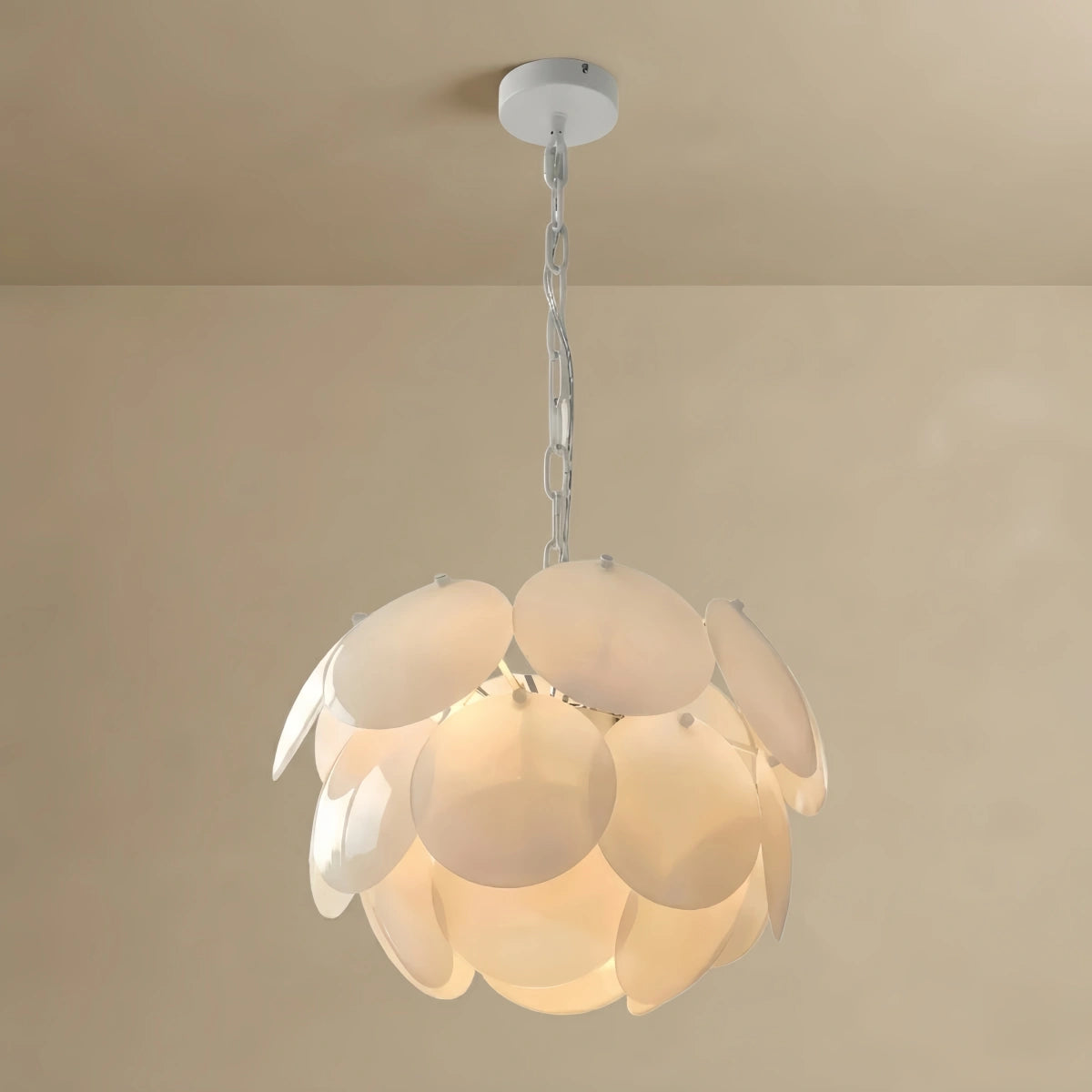 Modern Petal Glass Chandelier -- White Metal Glass