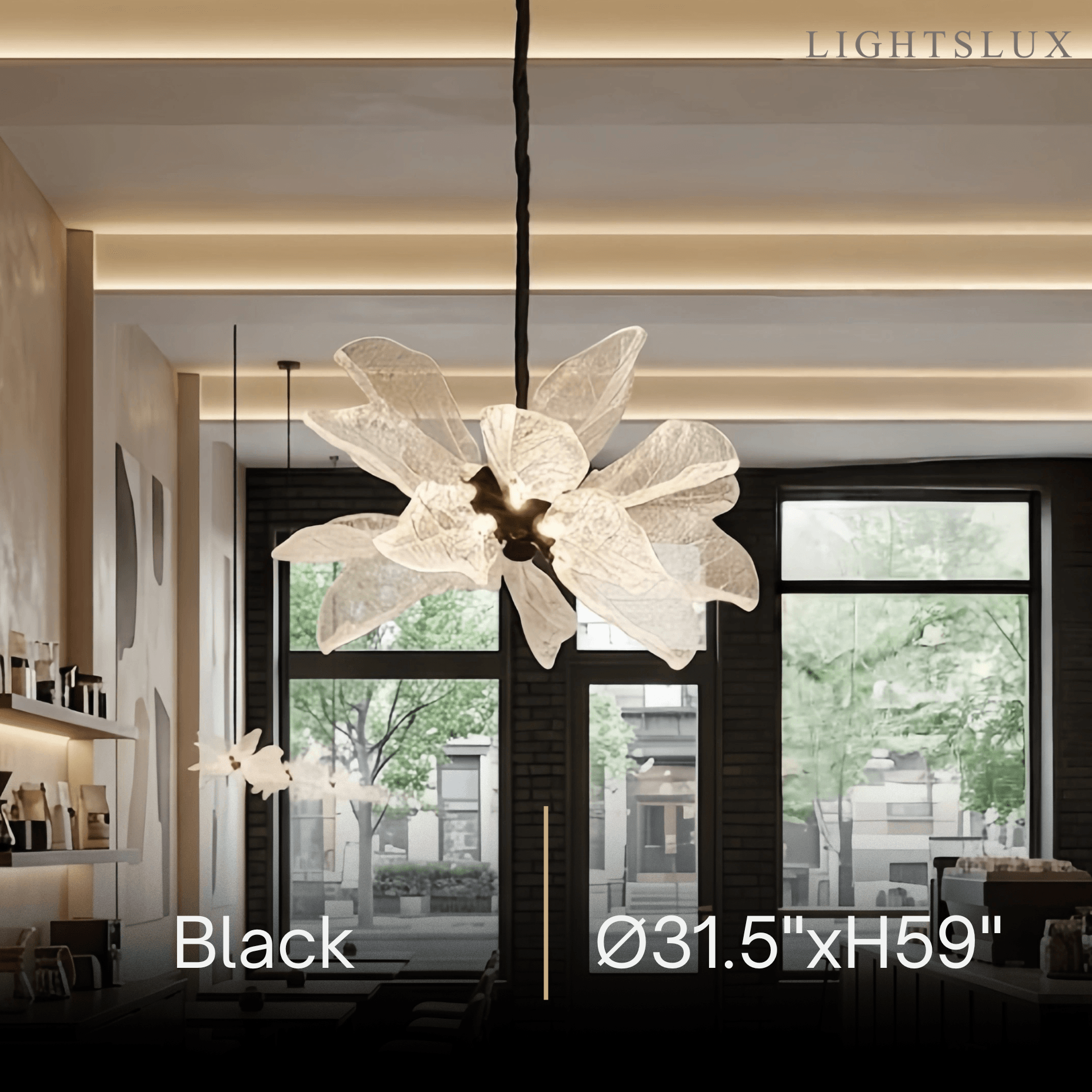 Crystal Leaf Chandelier -- Black Metal & Crystal