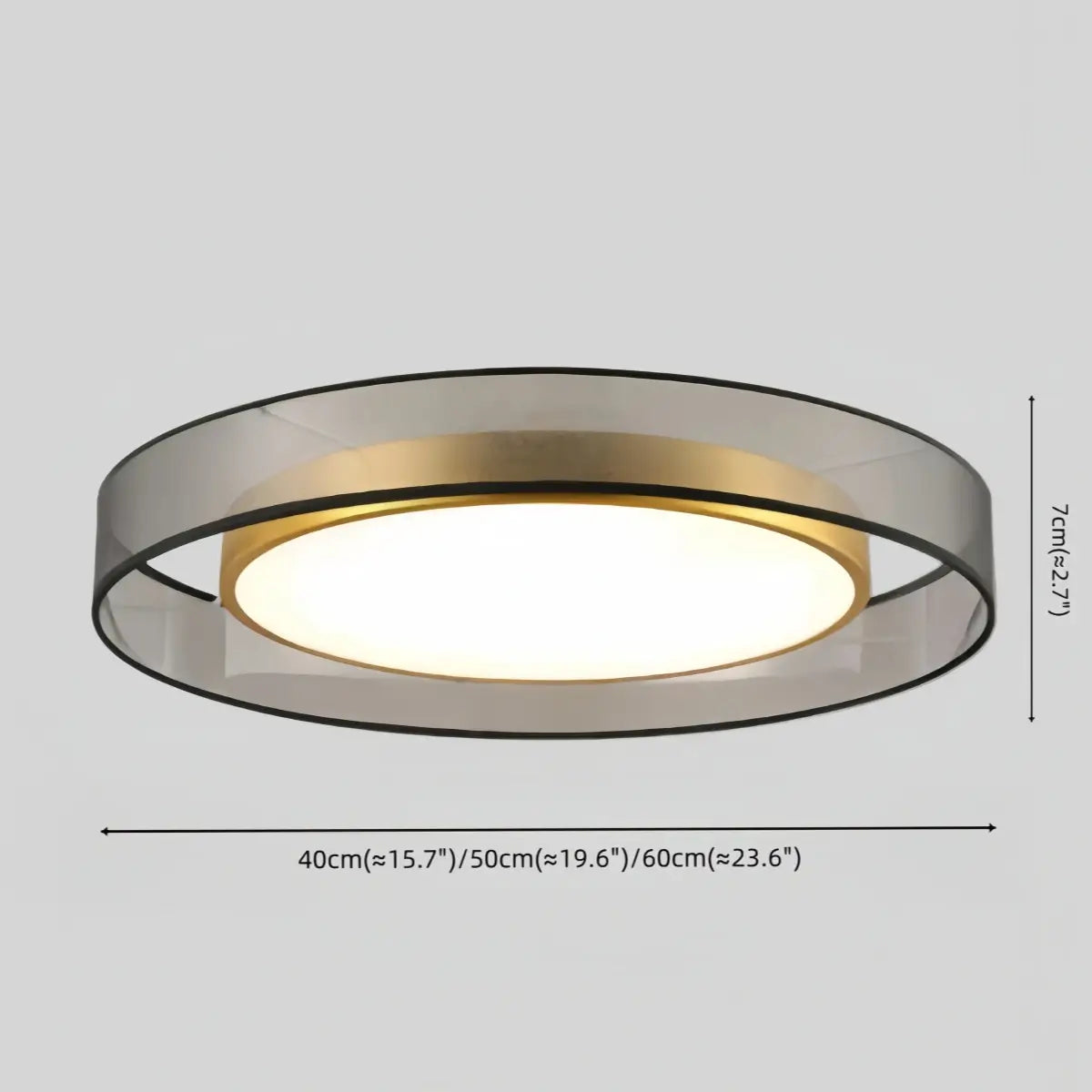 Art Deco Round Ceiling Light -- Black Metal & Fabric