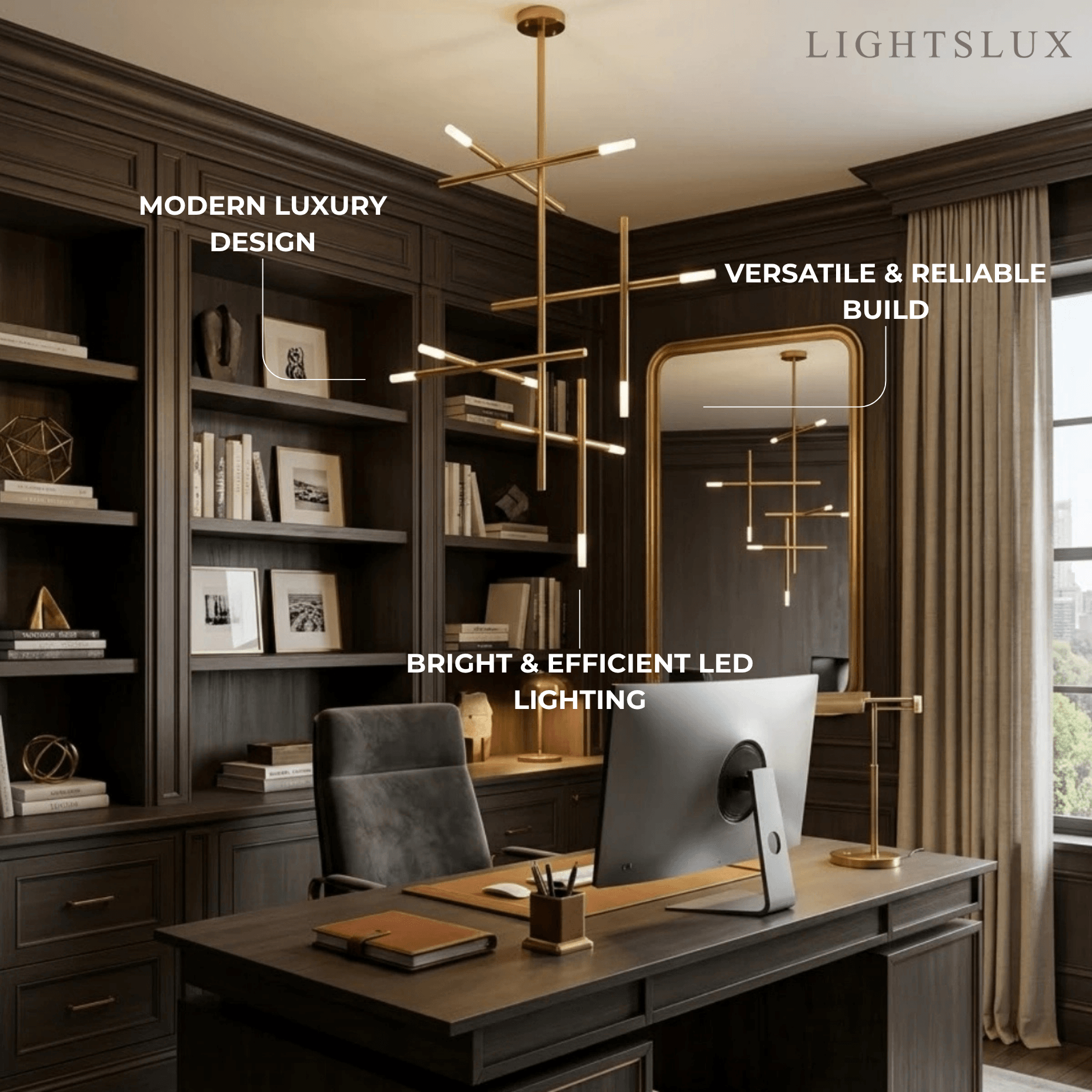 Modern Stick Chandelier -- Metal Gold or Black