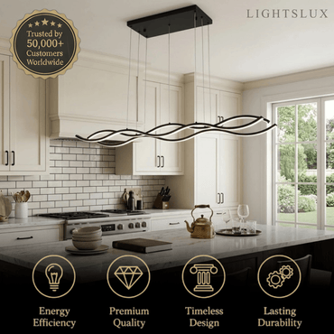 Modern Wavy Pendant Light -- Acrylic & Metal Black/White/Gold