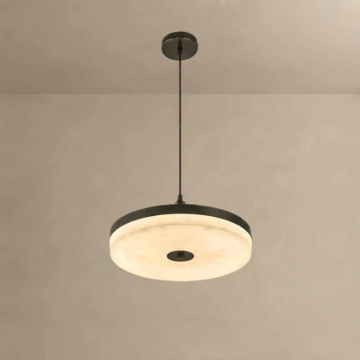 Alba Modern Alabaster Disc Pendant Light – Natural Stone Black for Dining Room / Bedroom