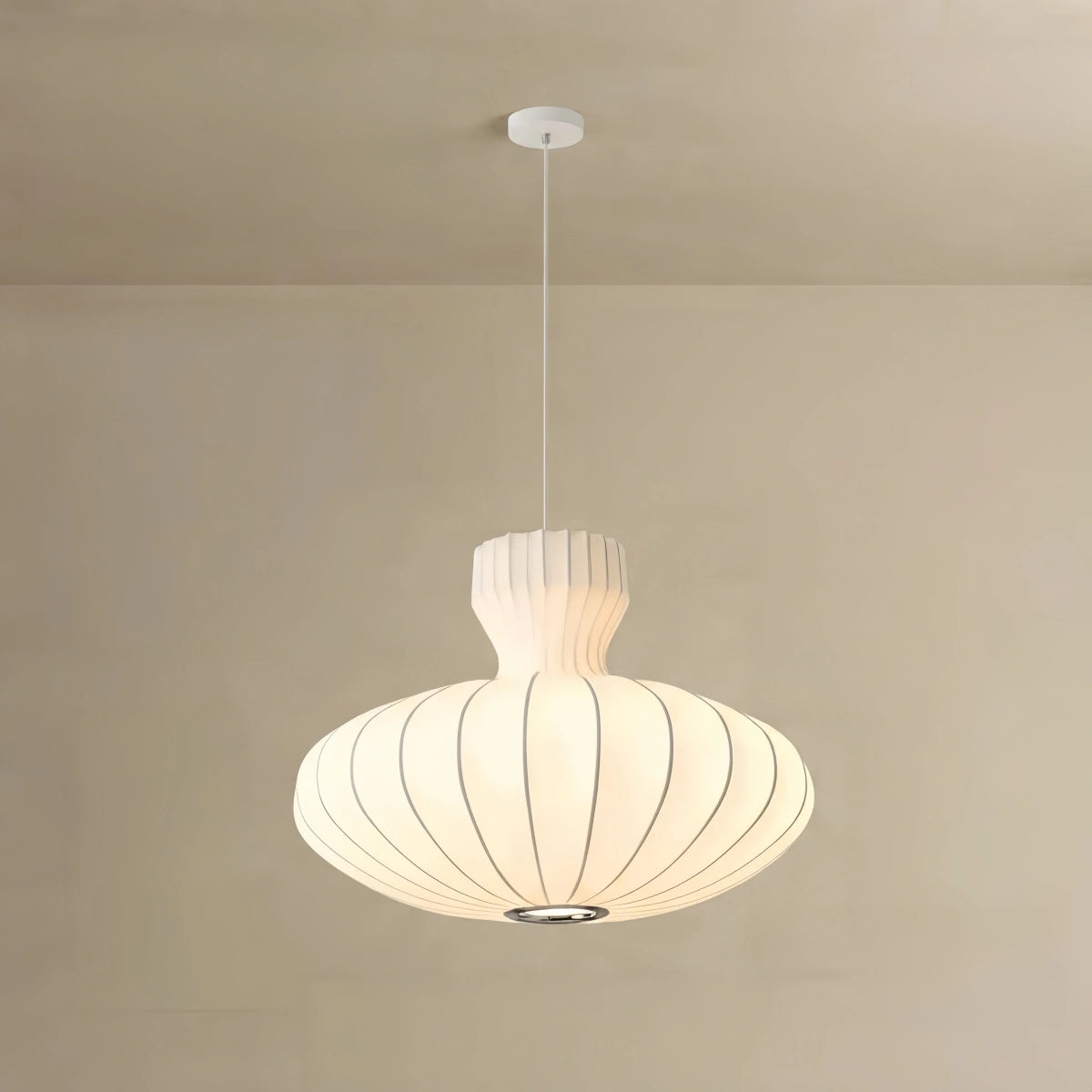 Crema Minimalist Silk Pendant Light – White Flying Saucer for Dining Room / Bedroom