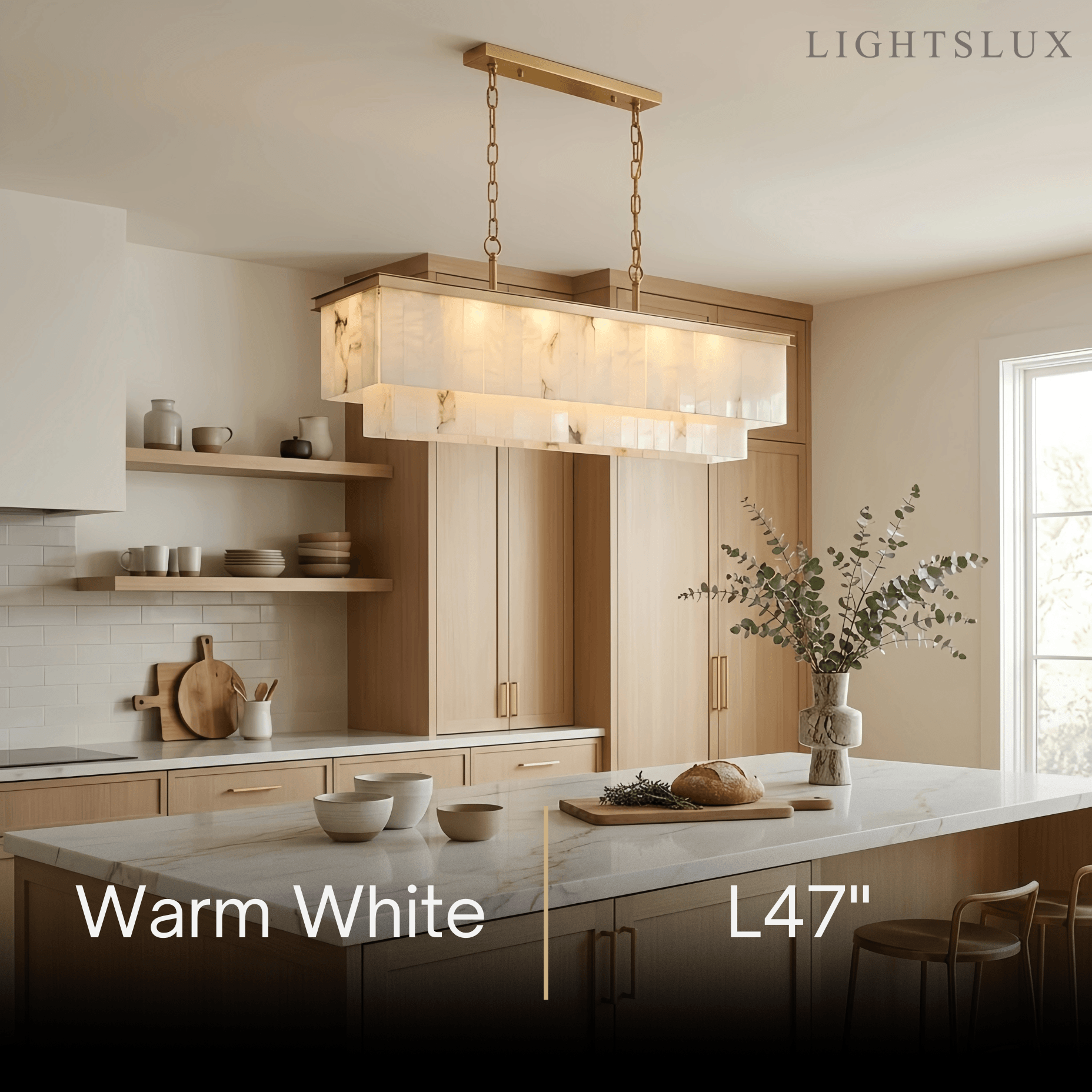 Modern Rectangular Alabaster Chandelier -- Gold