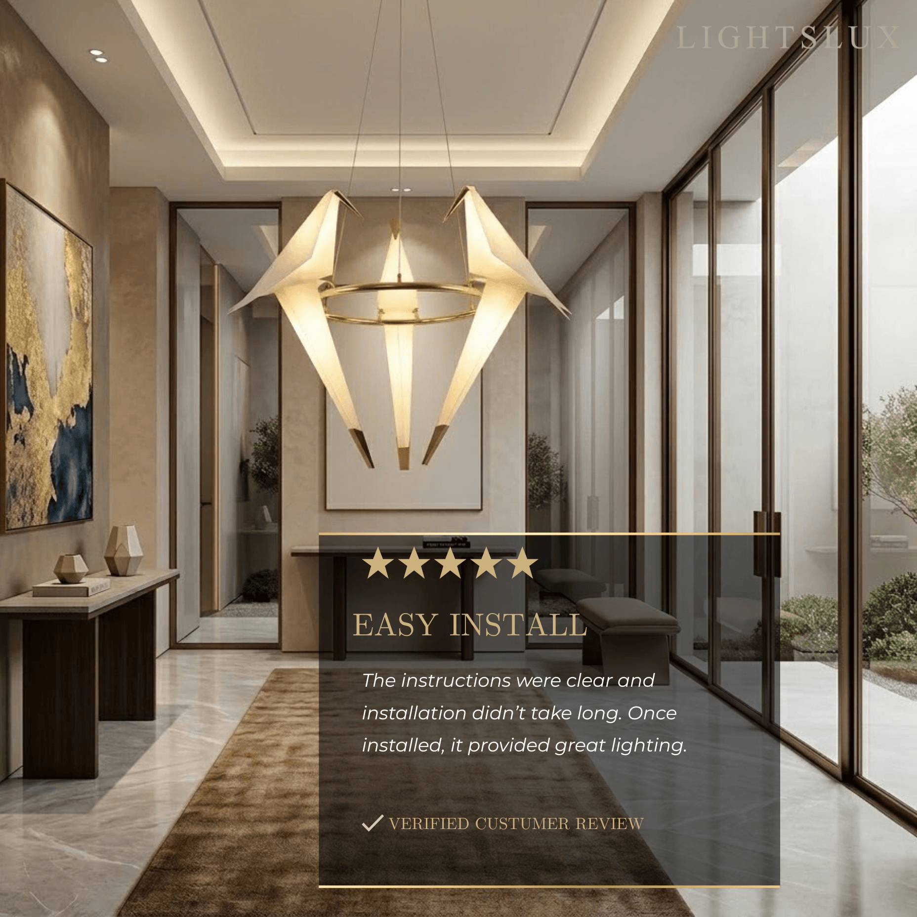Vivara Geometric Origami Bird Chandelier – Gold