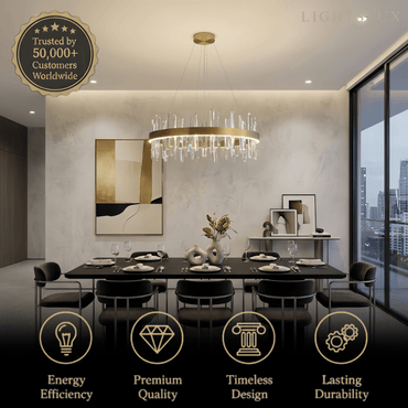 Excelis Luxury Round Crystal Chandelier – Gold Finish for Living Room/Dining Room