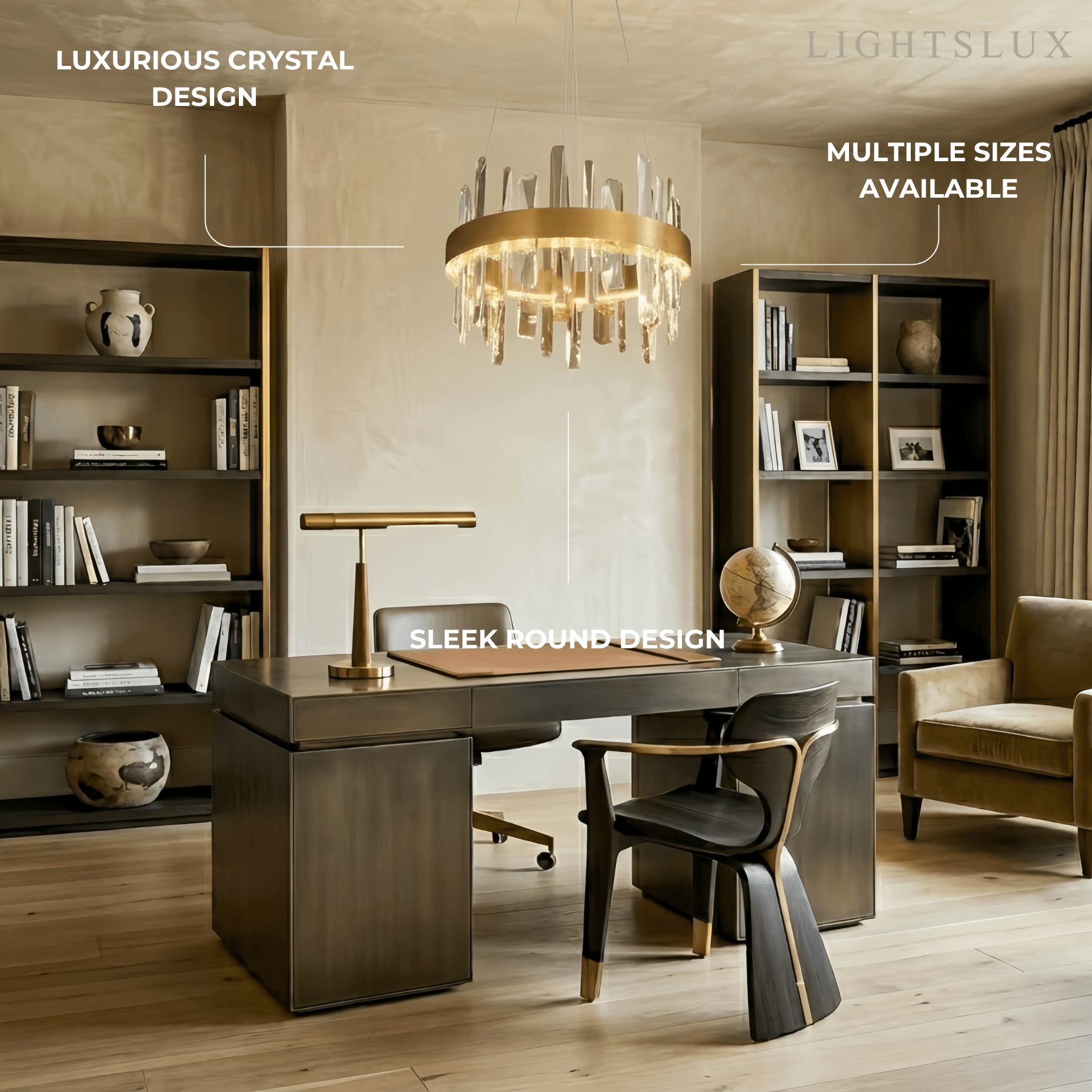 Excelis Luxury Round Crystal Chandelier – Gold Finish for Living Room/Dining Room