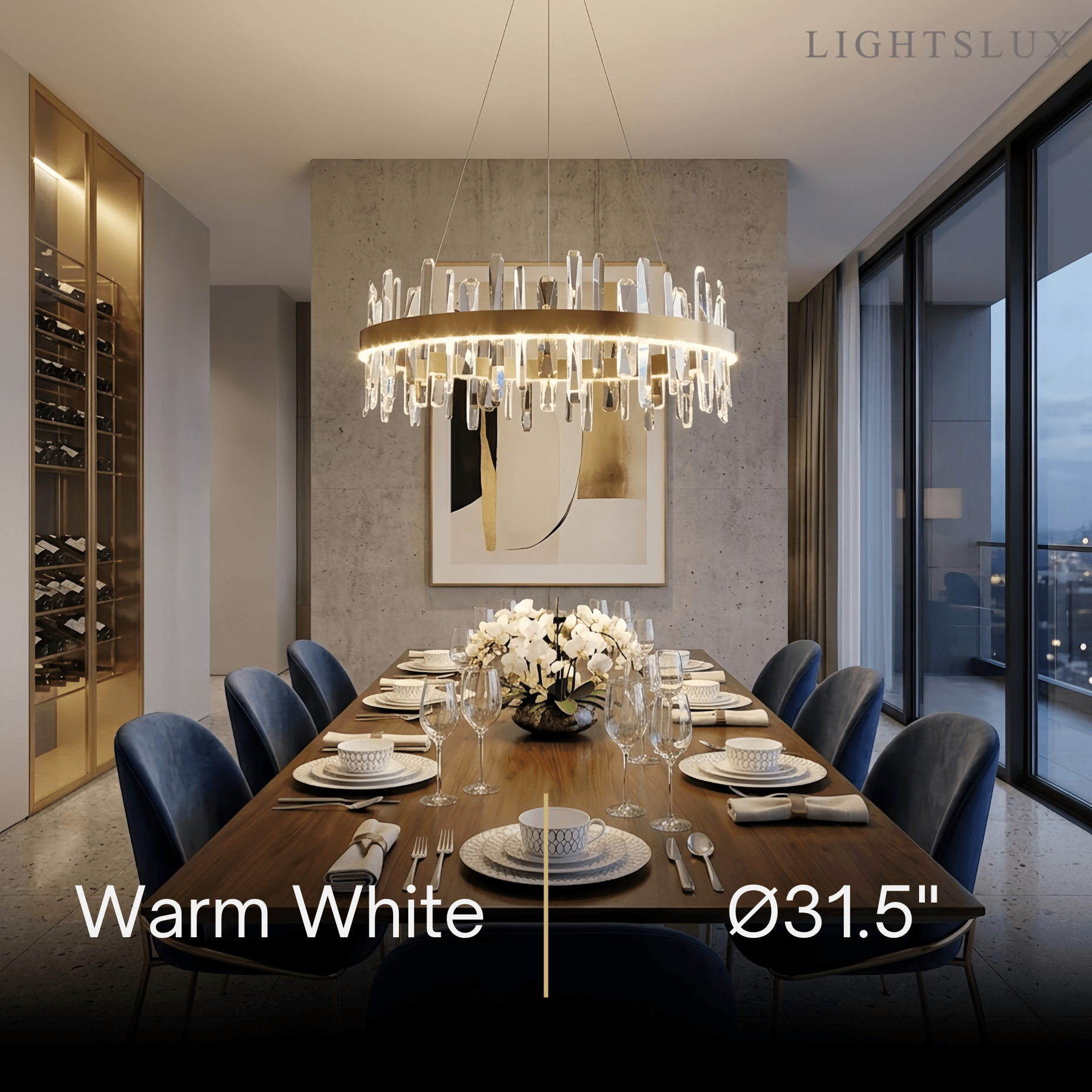 Excelis Luxury Round Crystal Chandelier – Gold Finish for Living Room/Dining Room