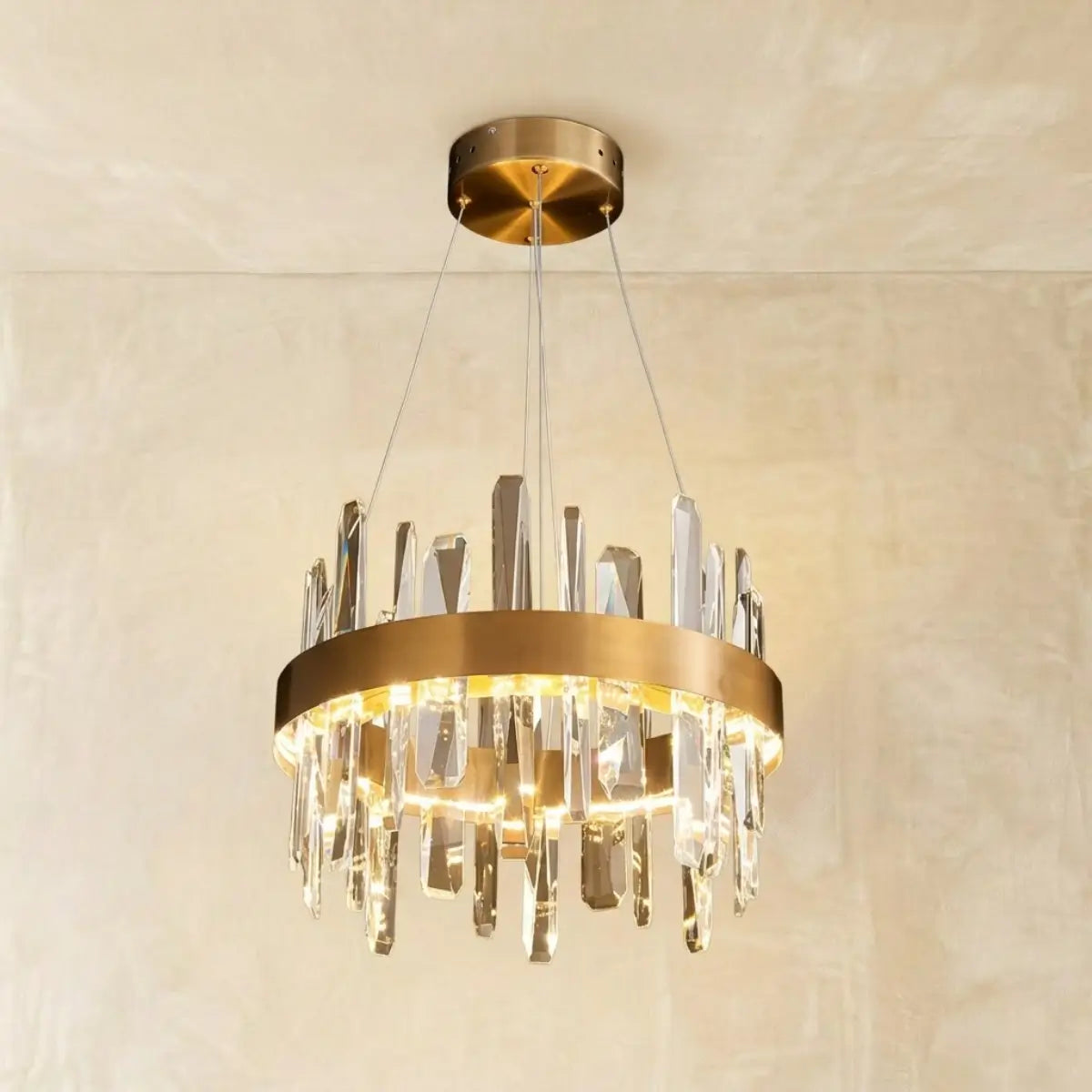 Excelis Luxury Round Crystal Chandelier – Gold Finish for Living Room/Dining Room