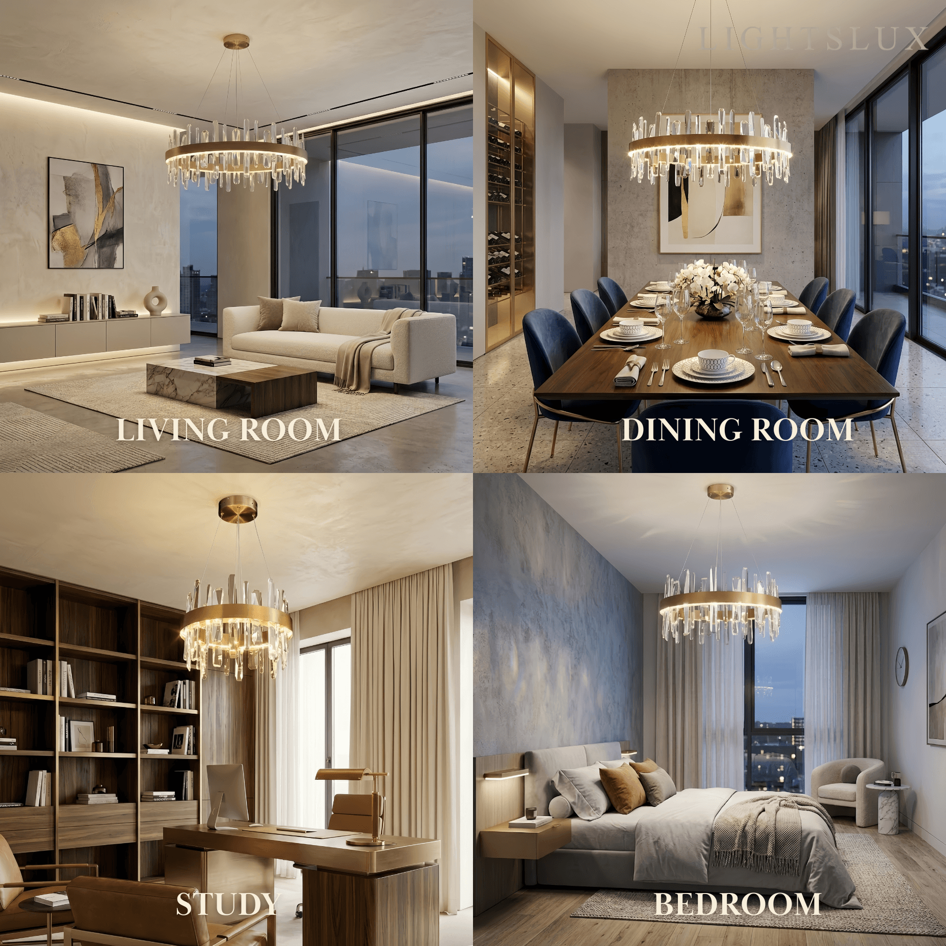 Excelis Luxury Round Crystal Chandelier – Gold Finish for Living Room/Dining Room