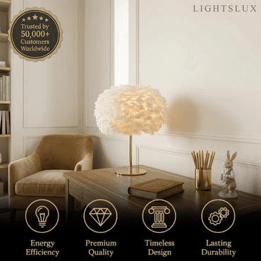 Elegant Globe Feather Table Lamp -- Gold