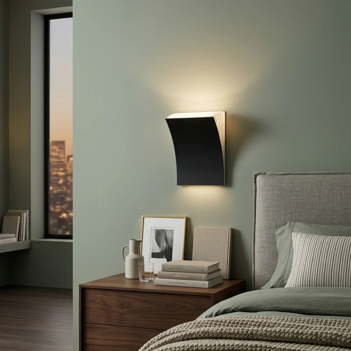 Vivara Nordic Minimalist Wall Lamp -- Curved Aluminum Book Pages in Black or White for Living Room Study