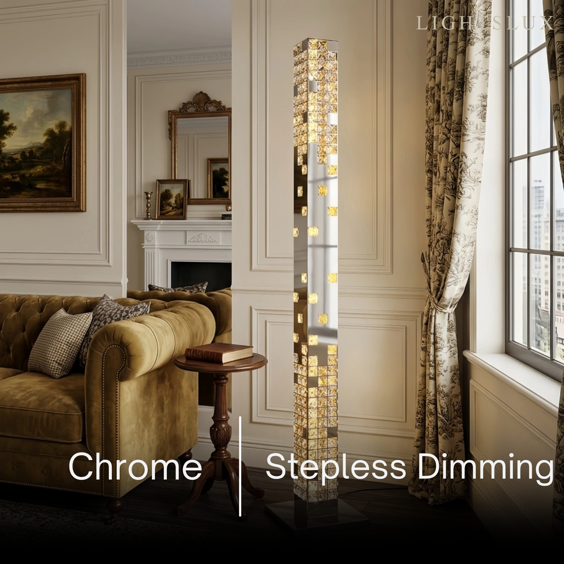 Excelis Modern Crystal Floor Lamp – Stainless Steel & Crystal Chrome for Living Room