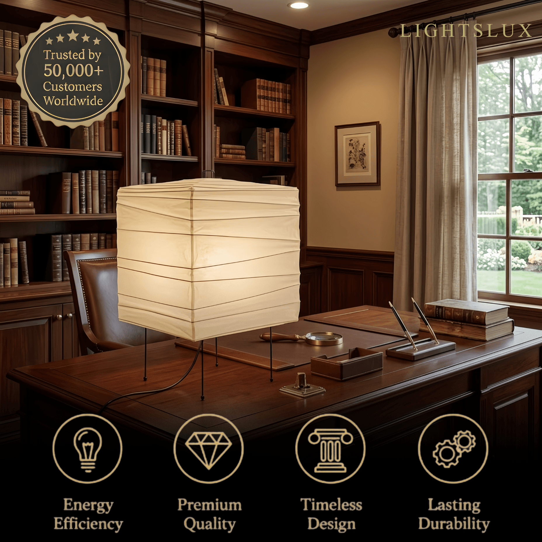 Wabi-Sabi Rice Paper Table Lamp--Natural Cream Cube Bedside Light for Bedroom