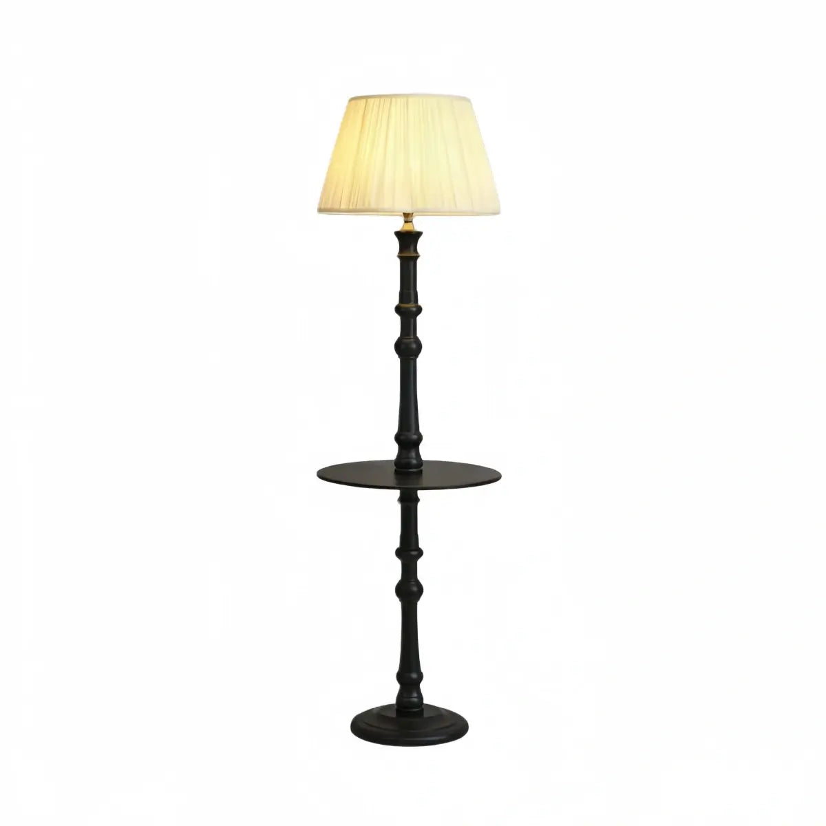 Vintage Pleated Retro Side Table Floor Lamp -- Wood & Fabric