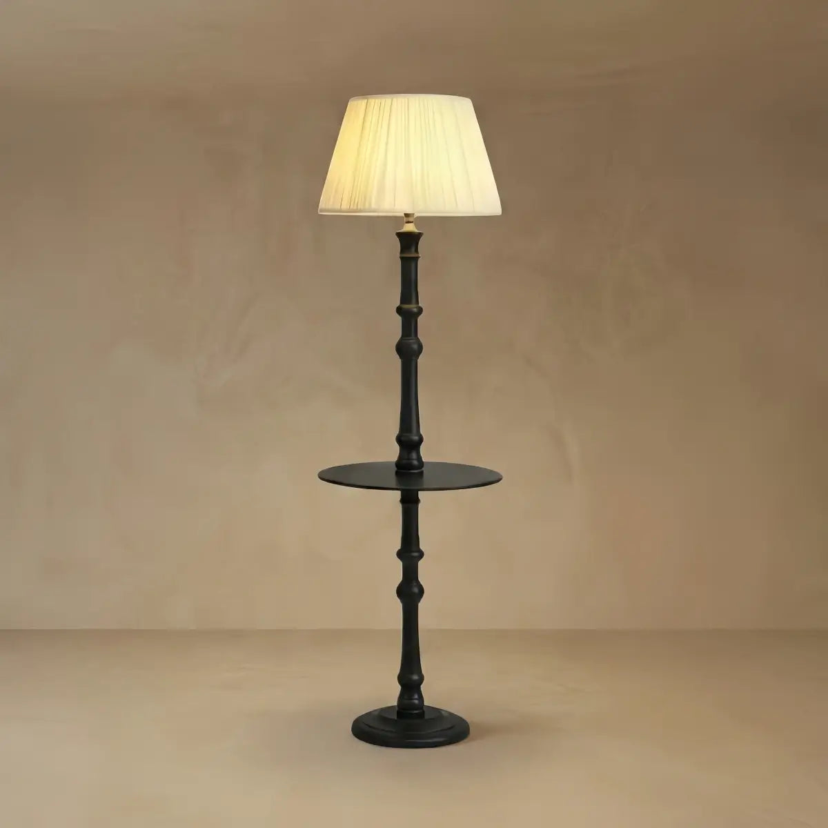Zenno Vintage Pleated Retro Side Table Floor Lamp -- Wood & Fabric for Living Room