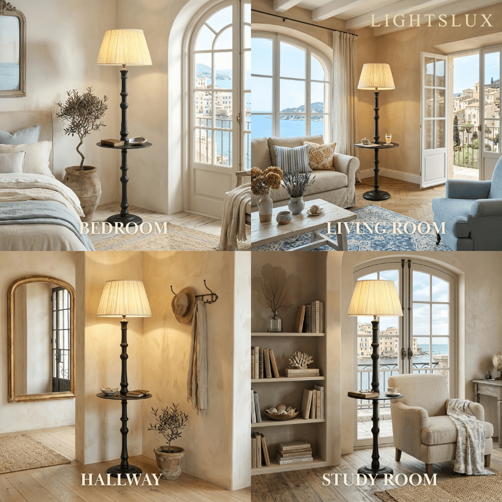 Floor Lamp -- Wood & Fabric for Living Room