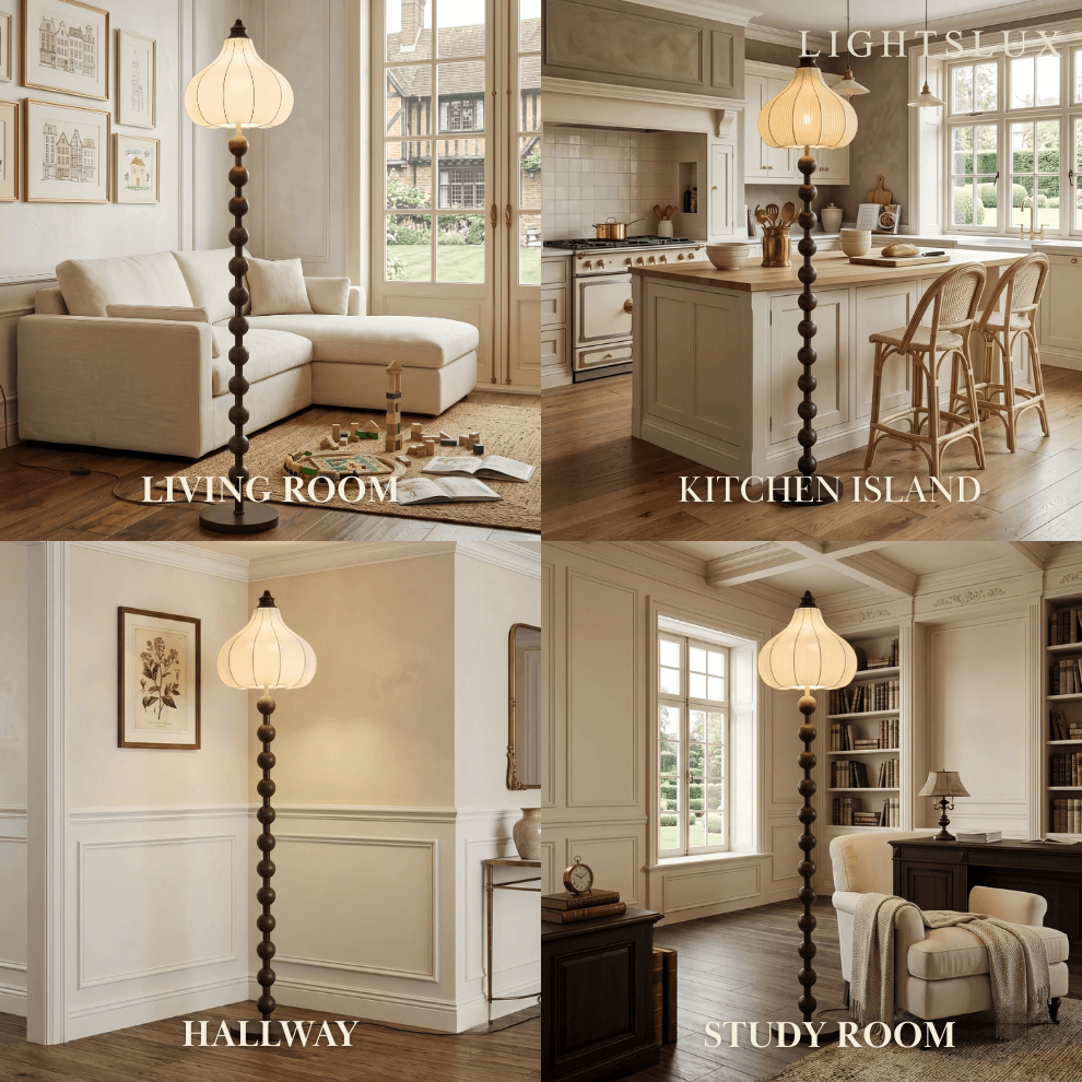 Sandora Mid-Century Floor Lamp -- Wood & Fabric for Living Room Indoor