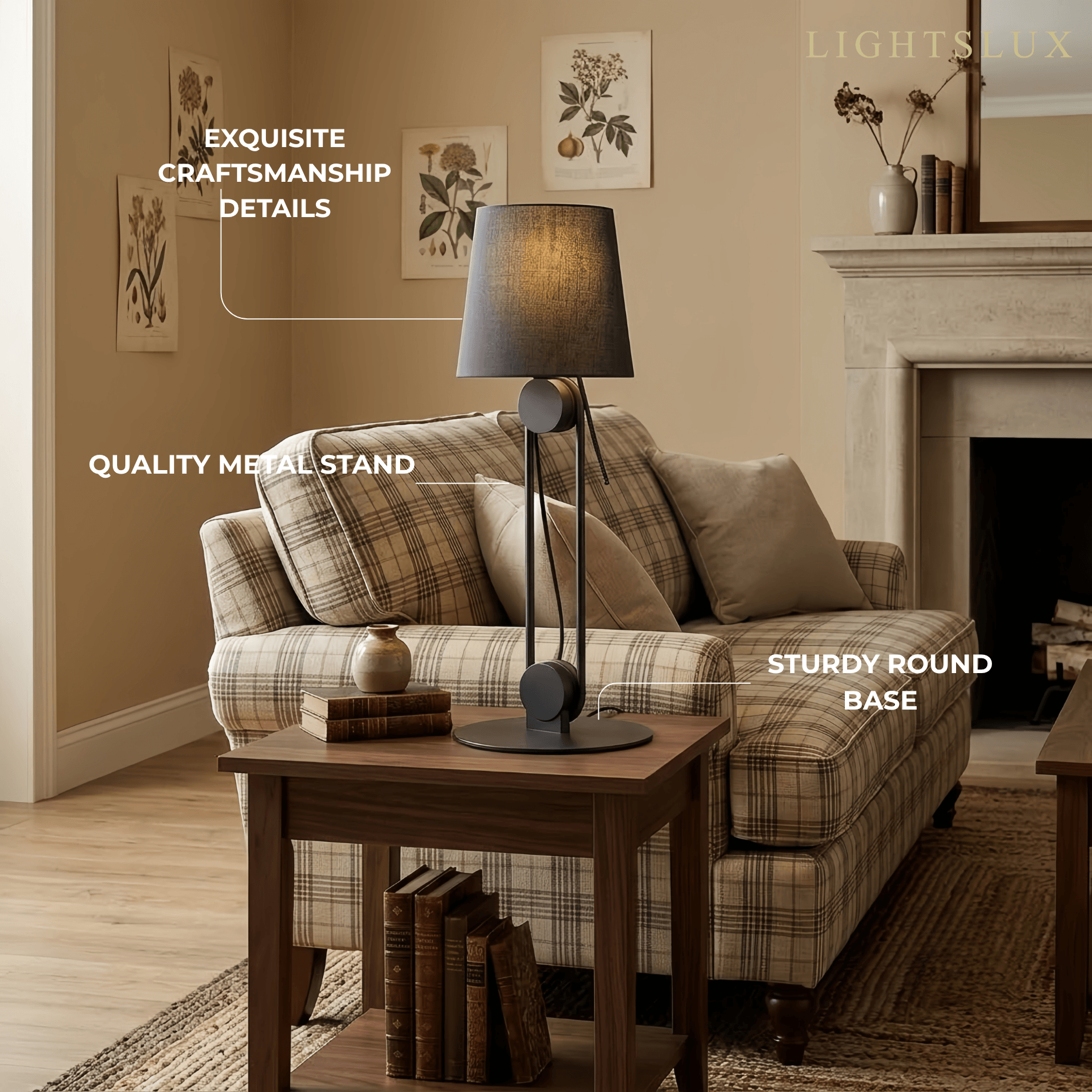 Irondale Minimalist Table Lamp -- Metal & Fabric Black for Living Room