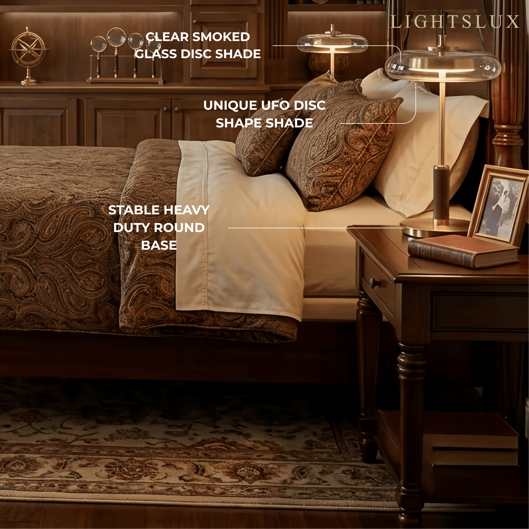Vetro Classical Table Lamp -- Glass Wood Brass for Living Room