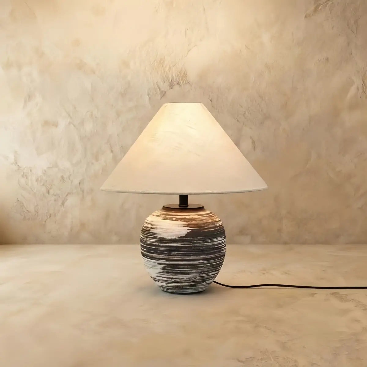 Sandora Wabi-sabi Ceramic Table Lamp -- Fabric Shade Black/Beige for Bedroom