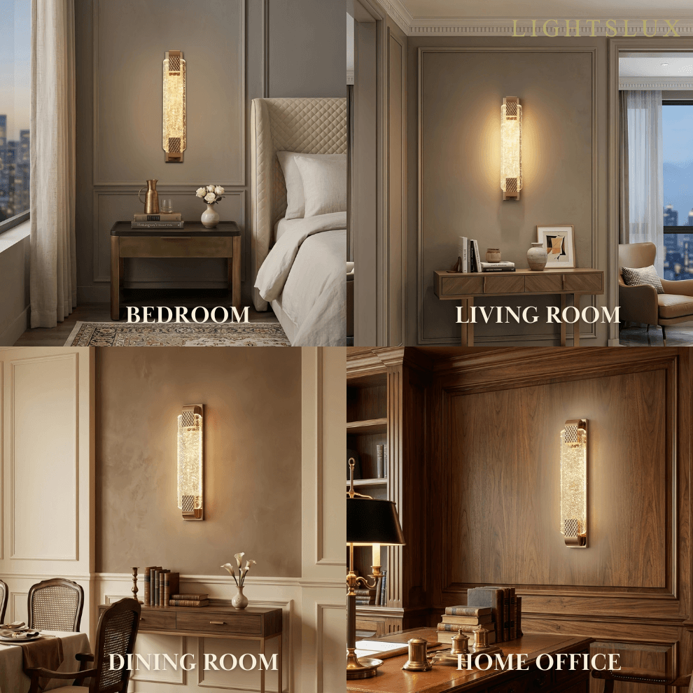 Luxury Wall Lamp – Gold Crystal Rectangular Bedroom