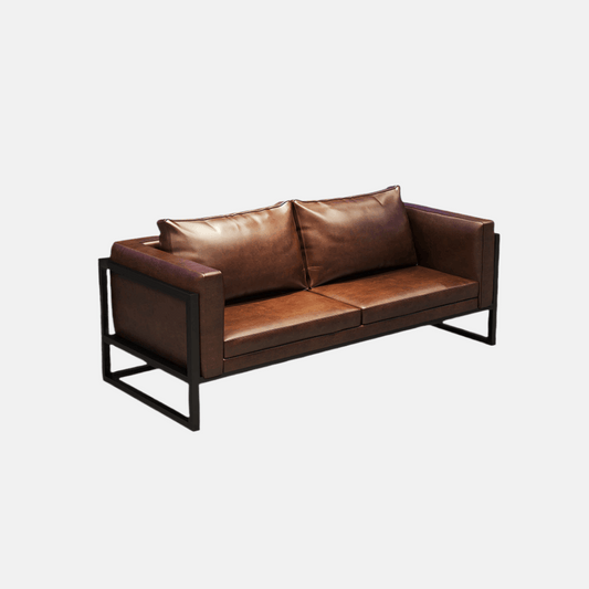 Industrial Style Sofa Brown Leather for Bars/Cafes