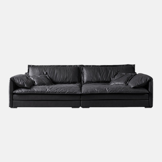 Italian Style Sofa with Black Leather-Look Fabric for Living Room