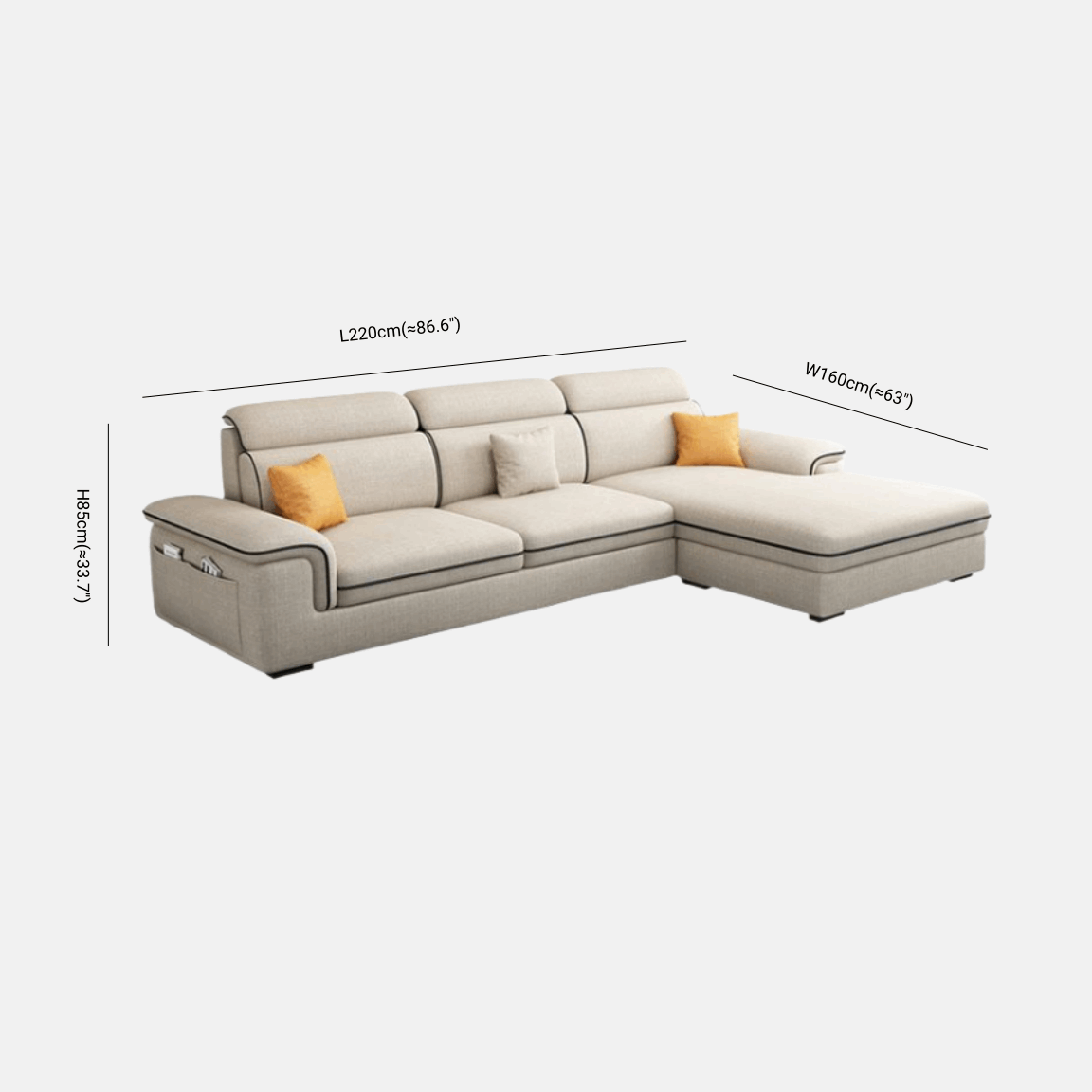 Scandinavian Modern Sofa Beige Fabric for Living Room