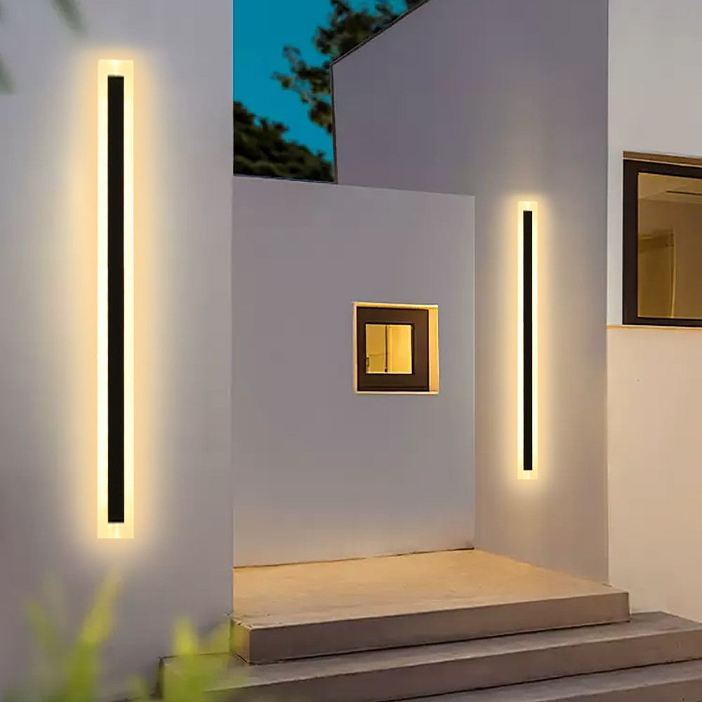 Modern Black Outdoor Wall Light with Warm Light 120cm
