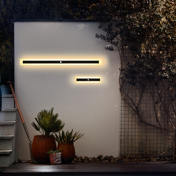120cm Modern Black Outdoor Wall Light with Warm Sensor Light