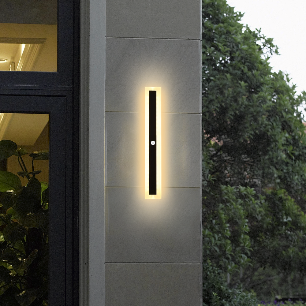 60cm Modern Black Outdoor Wall Light with Warm Sensor Light