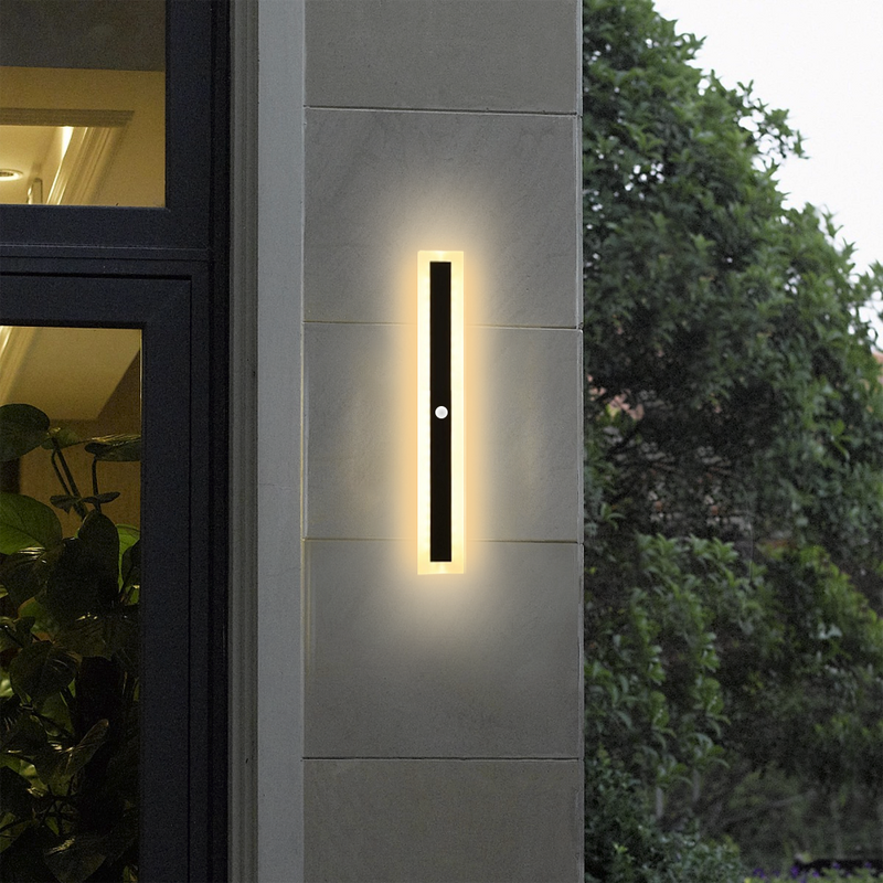 60cm Modern Black Outdoor Wall Light with Warm Sensor Light