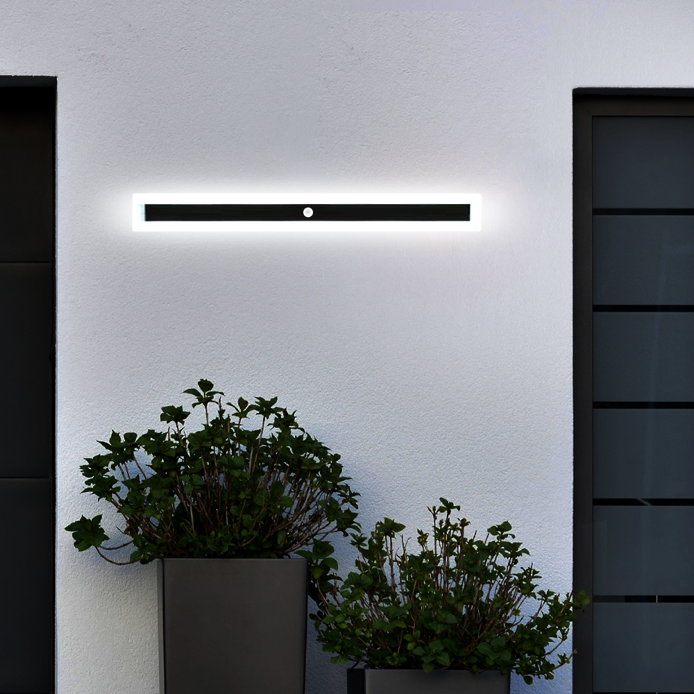 80cm Modern Black Outdoor Wall Light with White Sensor Light