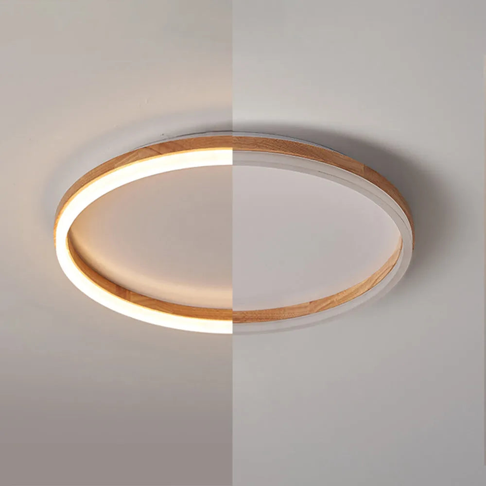Minimalist Ring Dimmable Flush Mount Ceiling Light – Wood & Acrylic for Bedroom