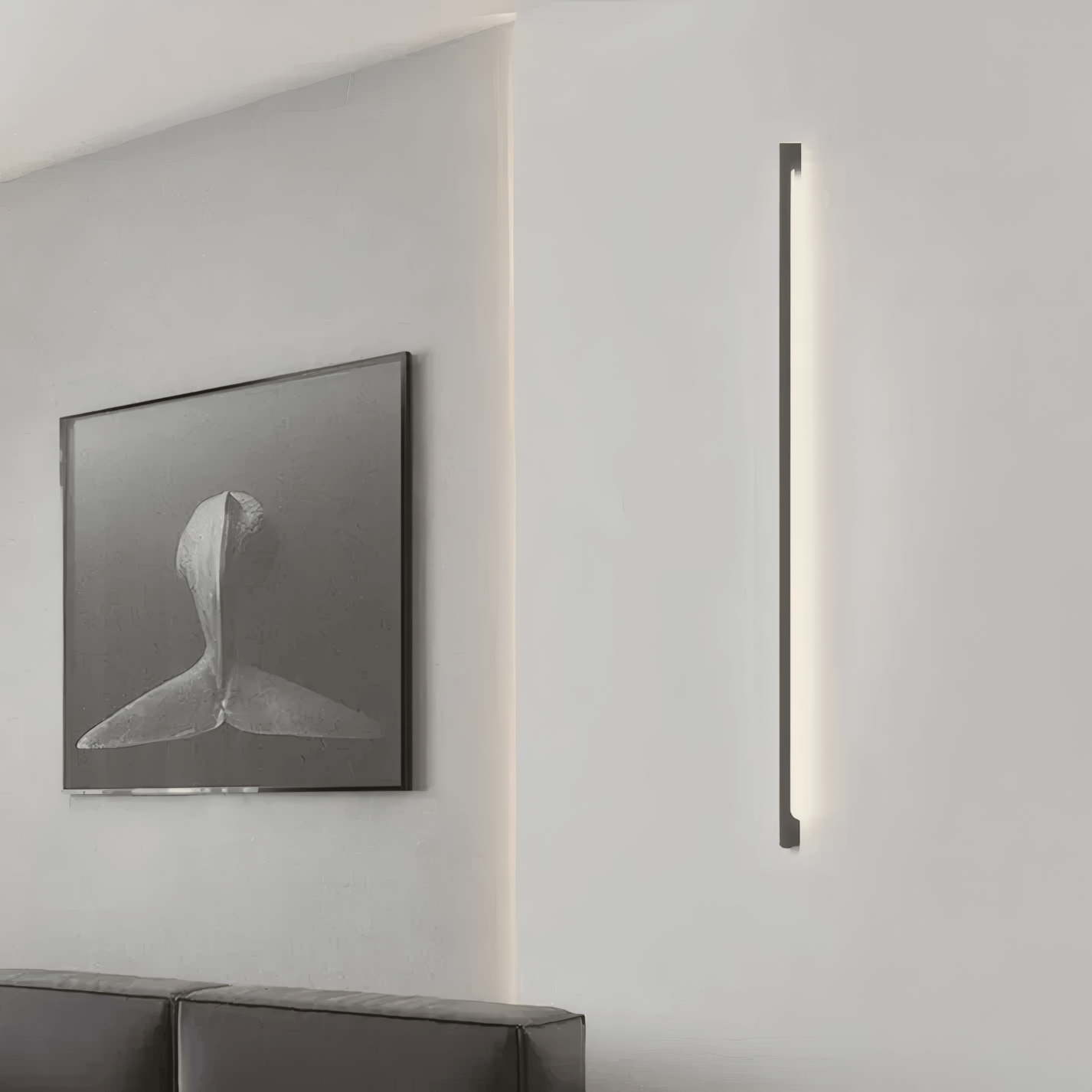 Modern Wall Lamp beside Artwork in Minimalist Living Room